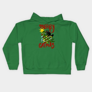 Funny Cat Merry Catmas Christmas Tree Cat Attack Kids Hoodie